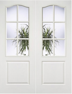 White Primed Classic 6 Light Pair - Clear Bevelled Glass - Woodgrain - WITH PAIR MAKER - DG