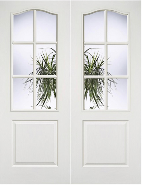 White Primed Classic 6 Light Pair - Clear Bevelled Glass - Woodgrain - WITH PAIR MAKER - DG