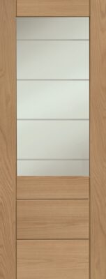Internal Oak Palermo Essential 2XG (CLEAR GLASS ETCHED LINES) Pre-Finished Door