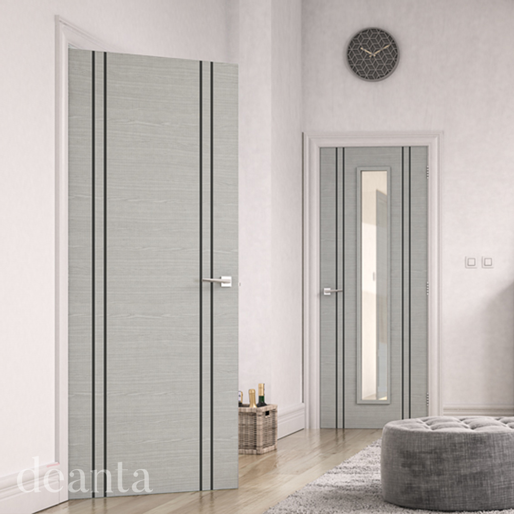 Internal Light Grey Ash with Dark Grey Ash Vertical Inlays Pre-Finished Solid Core Door - Image 2