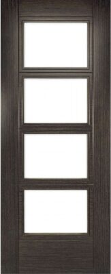 Montreal Dark Grey Ash Veneer (CLEAR GLASS) FD30 44mm Pre-Finished Fire Door