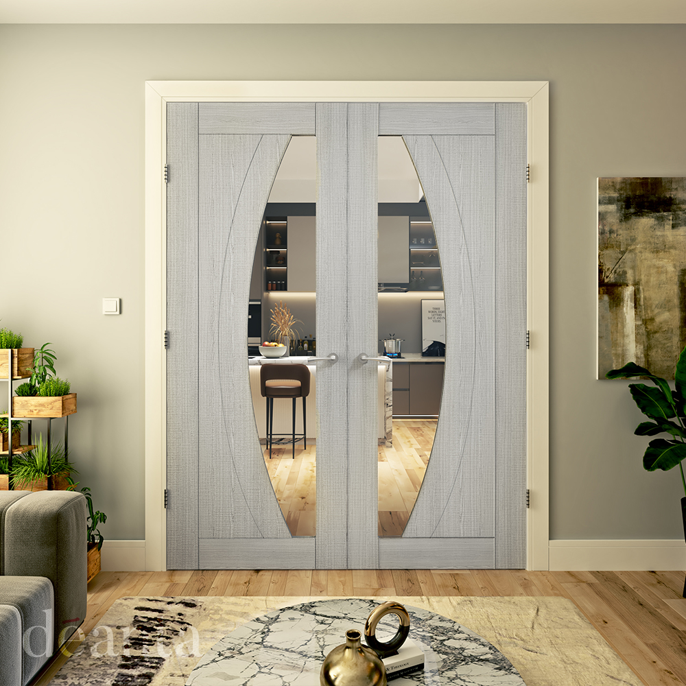 Internal Light Grey Ash Ravello (CLEAR GLASS) Pre-Finished Door - Image 2