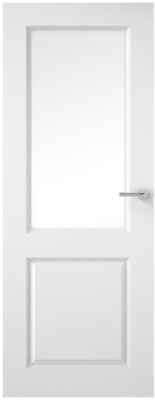 Internal White Primed 2 Panel Square Top Half Light (CLEAR GLASS) FD30 44mm Smooth Door