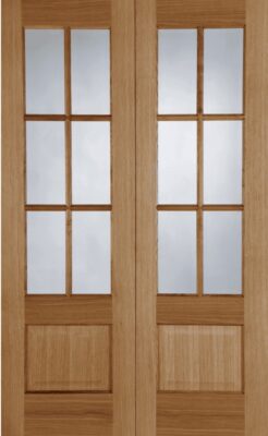 Internal Oak Hampstead (CLEAR BEVELLED EDGE GLASS) Rebated Pre-Finished Door Pair