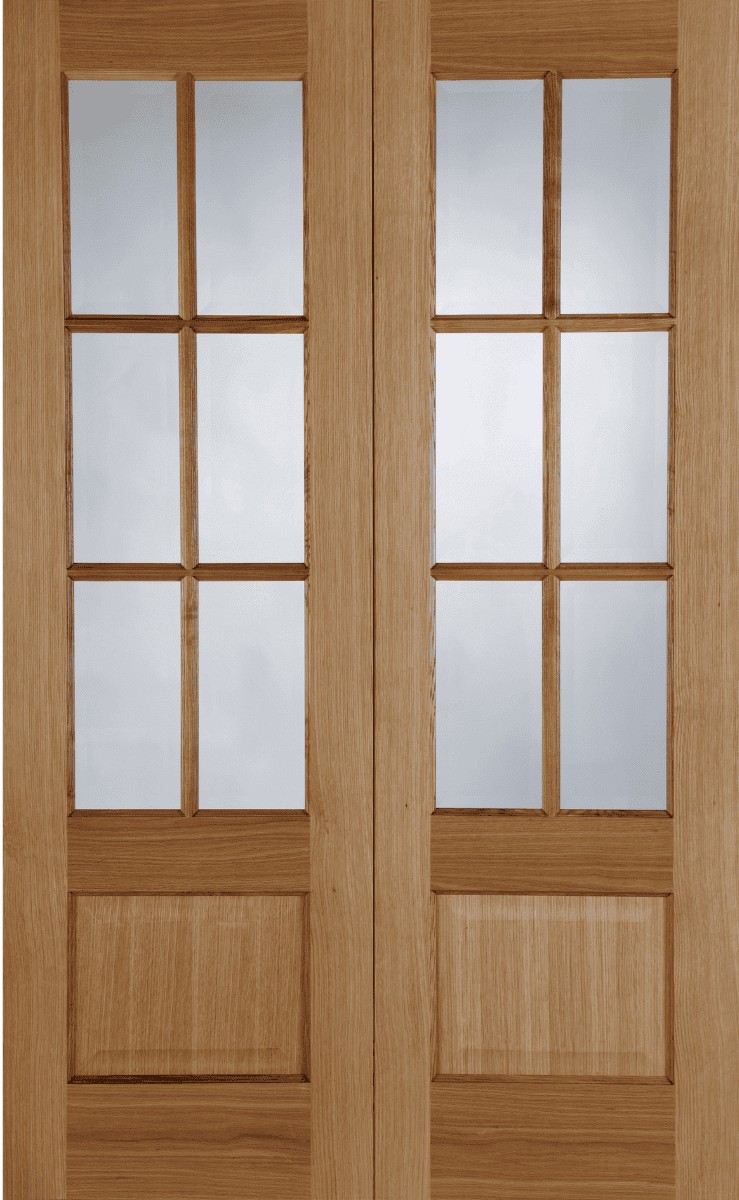 Internal Oak Hampstead (CLEAR BEVELLED EDGE GLASS) Rebated Pre-Finished Door Pair