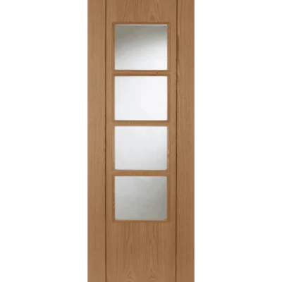 Internal Oak 4 Light (CLEAR GLASS) Pre-Finished Vision FD30 44mm Fire Door